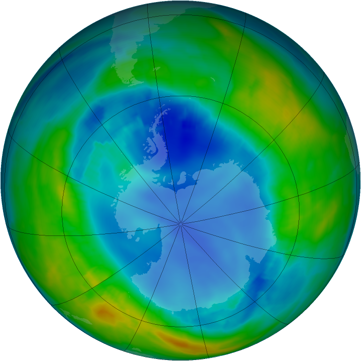 Antarctic ozone map for 15 August 2013